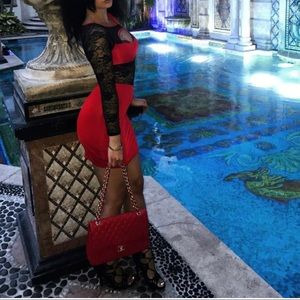 Gorgeous red/black lace long sleeve mini dress